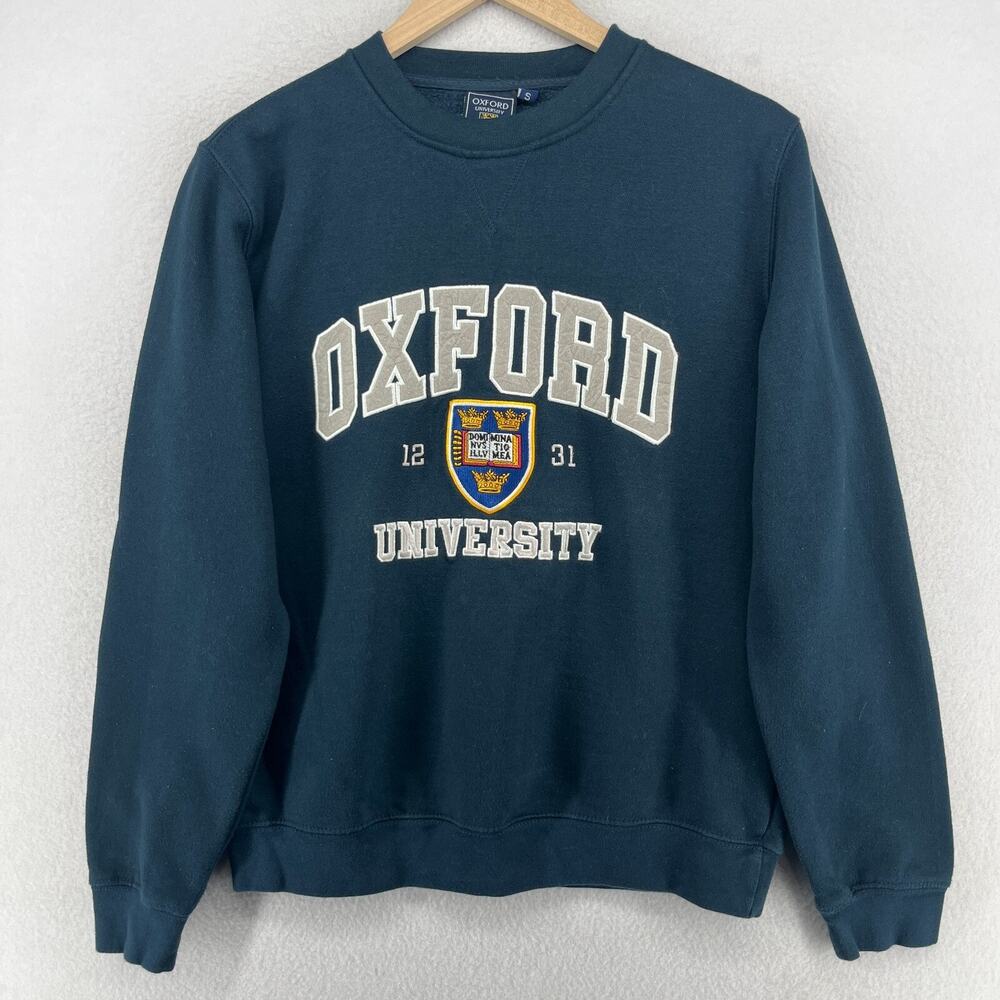 OXFORD UNIVERSITY Sweatshirt Mens S Coat Of Arms England College Fleece Blue